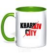 Mug with a colored handle Kharkiv city kelly-green фото