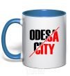 Mug with a colored handle Odesa city royal-blue фото