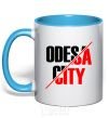 Mug with a colored handle Odesa city sky-blue фото