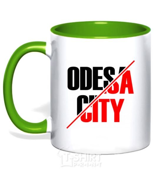 Mug with a colored handle Odesa city kelly-green фото