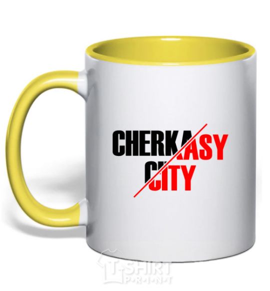 Mug with a colored handle Cherkasy city yellow фото