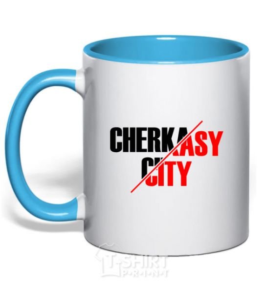 Mug with a colored handle Cherkasy city sky-blue фото