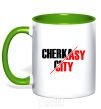 Mug with a colored handle Cherkasy city kelly-green фото