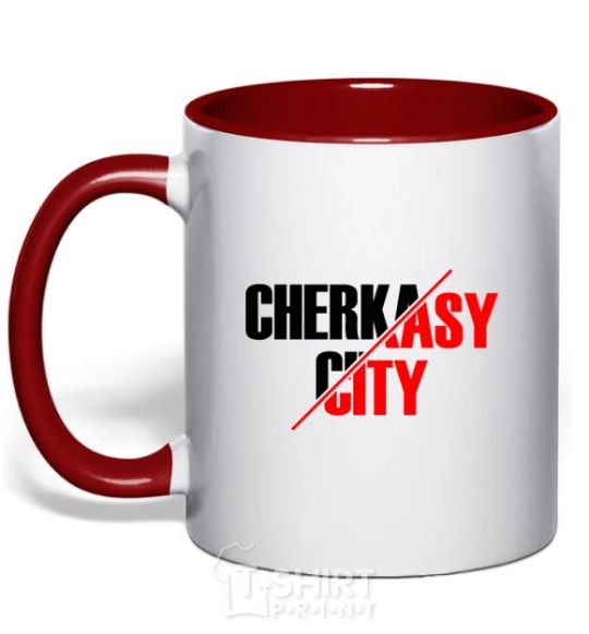 Mug with a colored handle Cherkasy city red фото