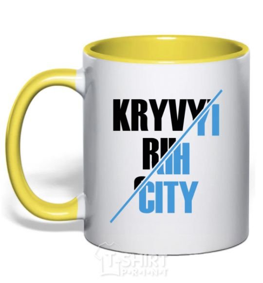 Mug with a colored handle Kryvyi Rih city yellow фото