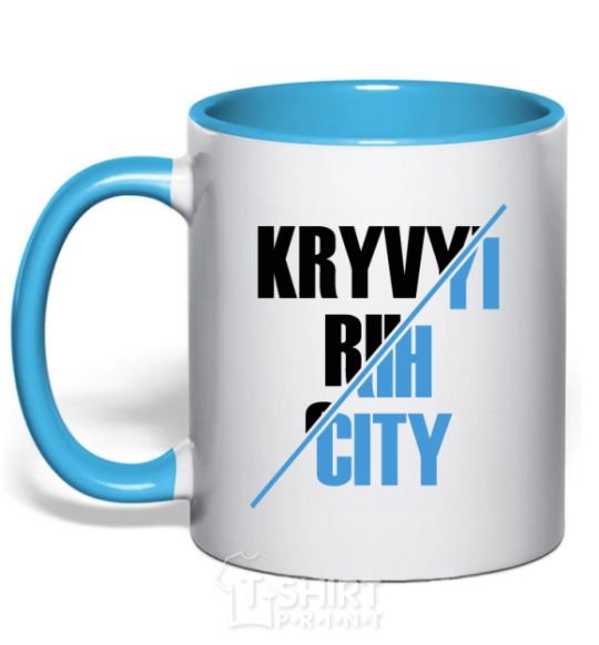 Mug with a colored handle Kryvyi Rih city sky-blue фото