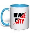 Mug with a colored handle Rivne city sky-blue фото