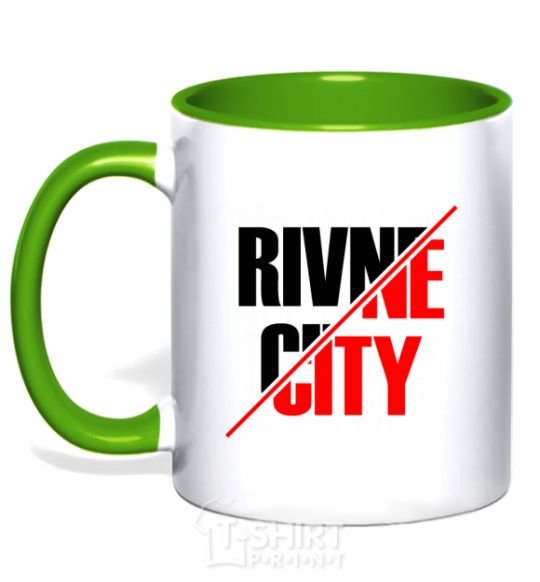 Mug with a colored handle Rivne city kelly-green фото