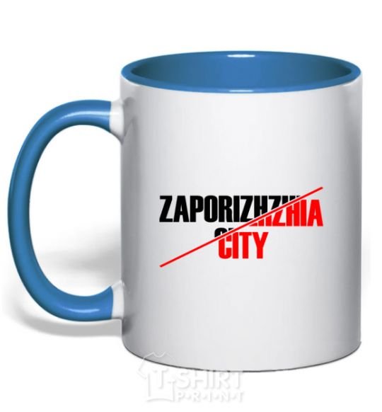 Mug with a colored handle Zaporizhzhia city royal-blue фото