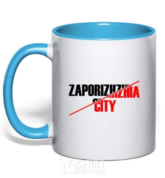 Mug with a colored handle Zaporizhzhia city sky-blue фото