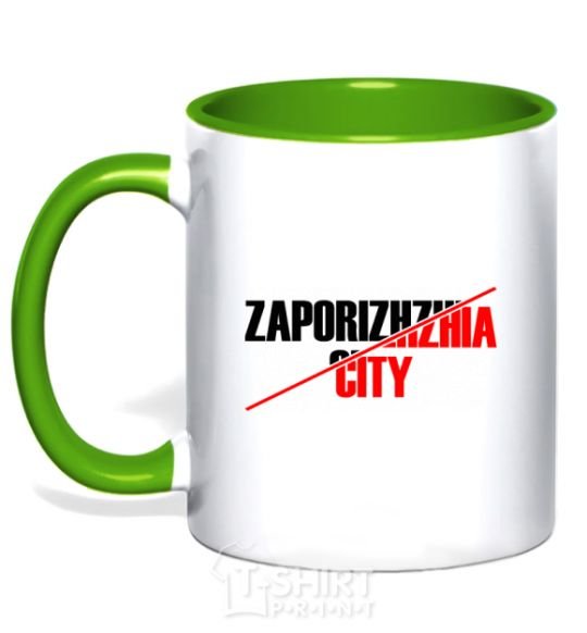 Mug with a colored handle Zaporizhzhia city kelly-green фото