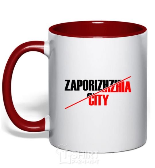 Mug with a colored handle Zaporizhzhia city red фото