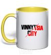 Mug with a colored handle Vinnytsia city yellow фото
