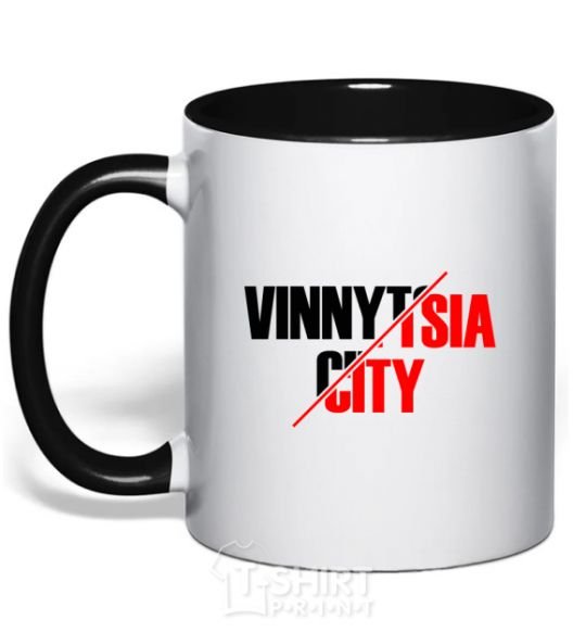 Mug with a colored handle Vinnytsia city black фото
