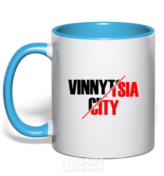 Mug with a colored handle Vinnytsia city sky-blue фото