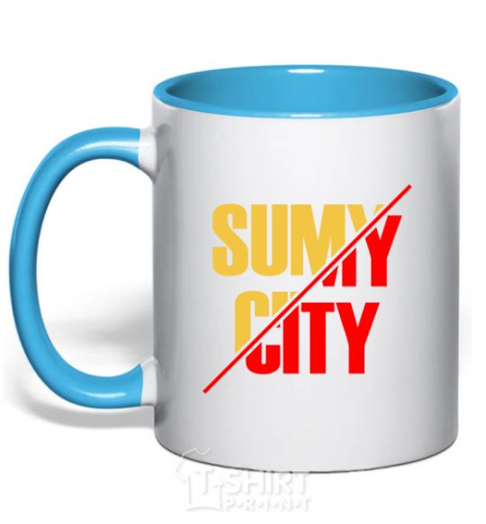 Mug with a colored handle Sumy city sky-blue фото