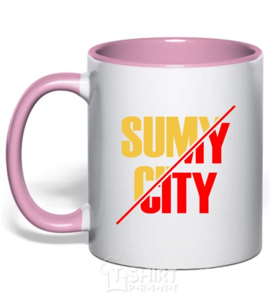 Mug with a colored handle Sumy city light-pink фото