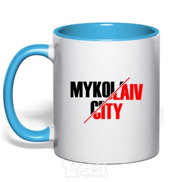 Mug with a colored handle Mykolaiv city sky-blue фото