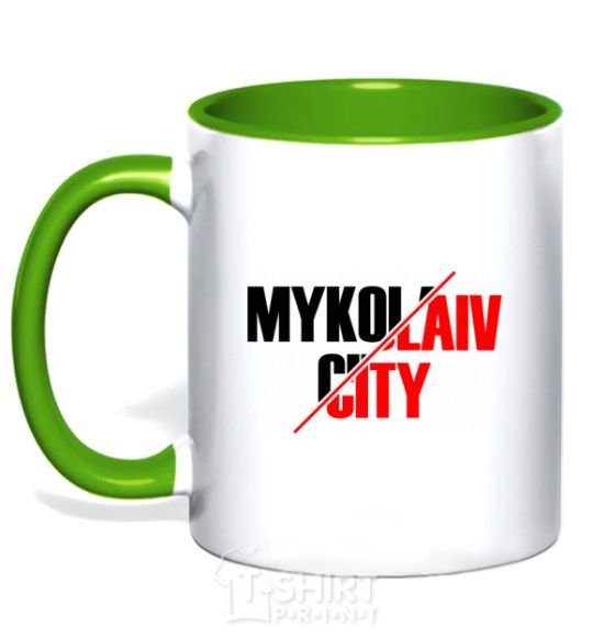 Mug with a colored handle Mykolaiv city kelly-green фото