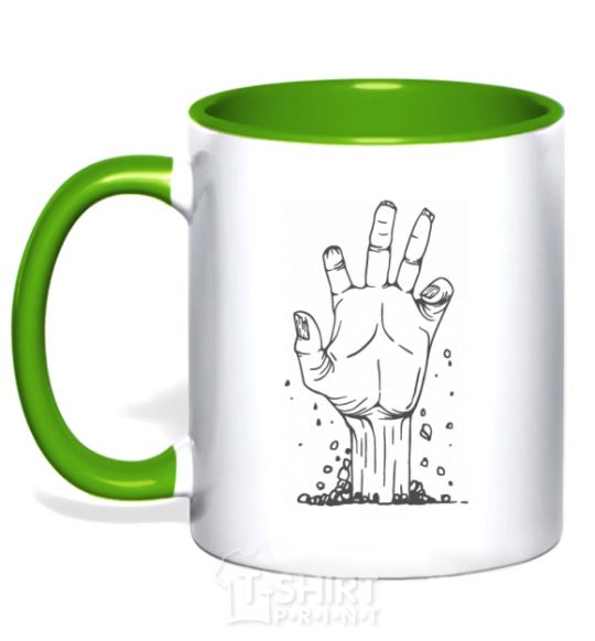 Mug with a colored handle A hand from the ground kelly-green фото