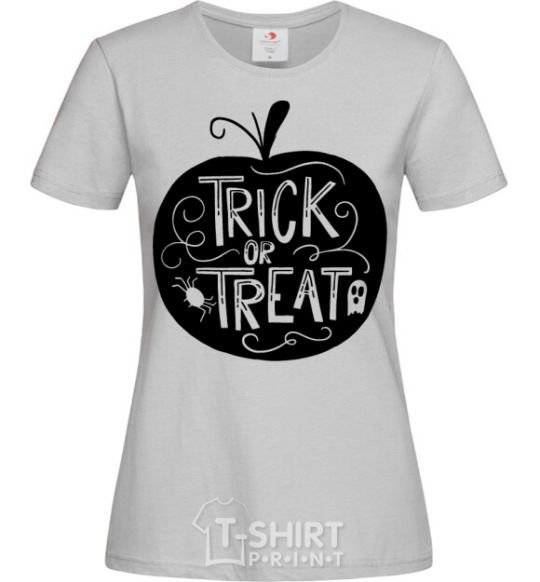 Women's T-shirt Trick or treat pumpkin grey фото