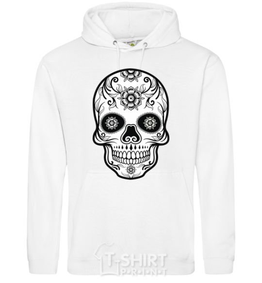 Men`s hoodie Skull bw White фото