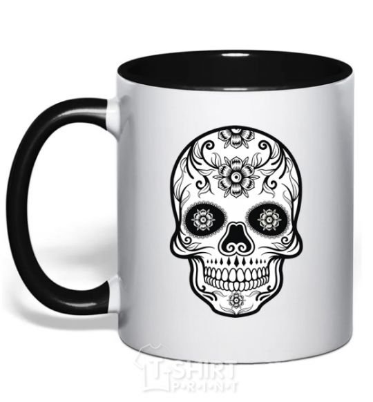 Mug with a colored handle Skull bw black фото