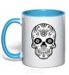 Mug with a colored handle Skull bw sky-blue фото