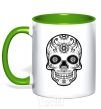Mug with a colored handle Skull bw kelly-green фото