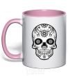 Mug with a colored handle Skull bw light-pink фото