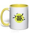 Mug with a colored handle Trick or treat moon yellow фото