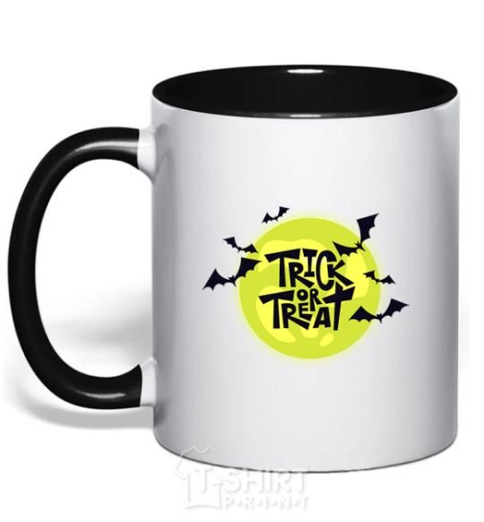 Mug with a colored handle Trick or treat moon black фото