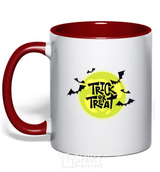 Mug with a colored handle Trick or treat moon red фото