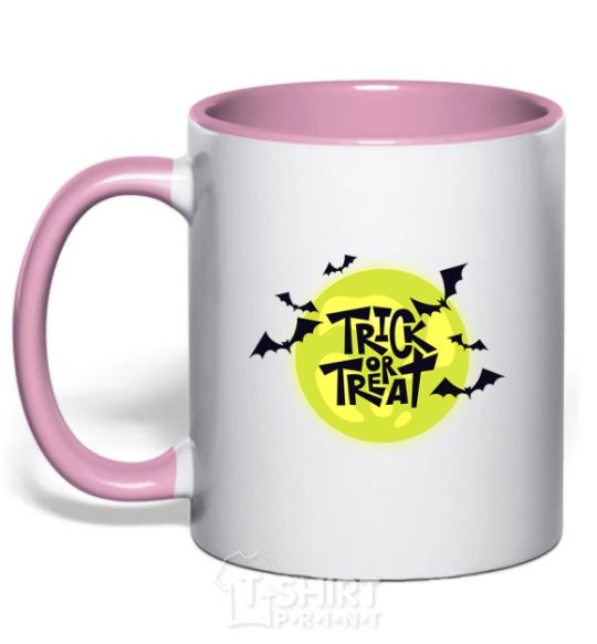 Mug with a colored handle Trick or treat moon light-pink фото