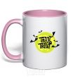 Mug with a colored handle Trick or treat moon light-pink фото