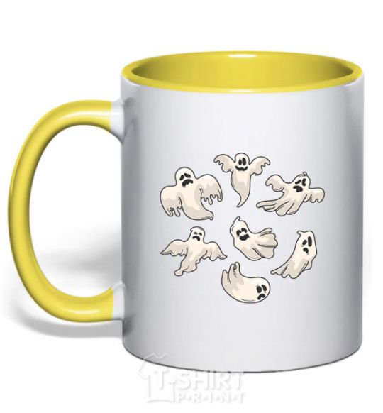 Mug with a colored handle Ghosts yellow фото