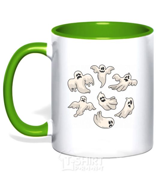 Mug with a colored handle Ghosts kelly-green фото
