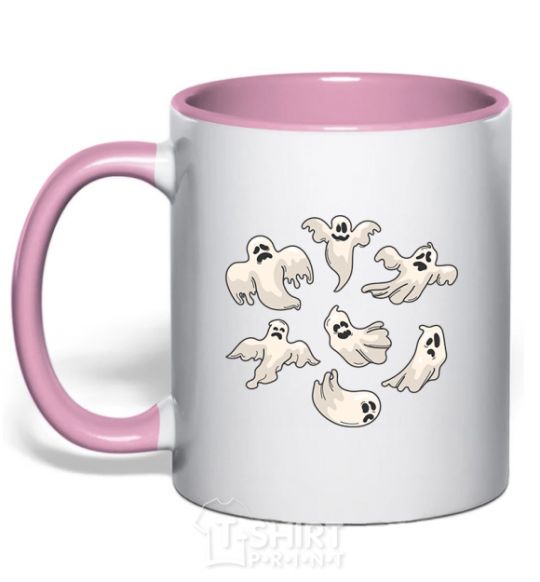 Mug with a colored handle Ghosts light-pink фото