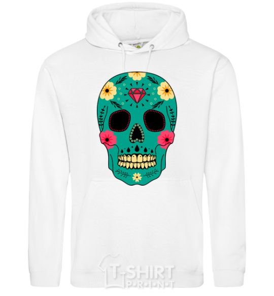 Men`s hoodie Turquoise skull White фото