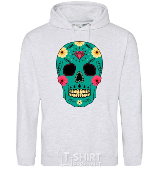 Men`s hoodie Turquoise skull sport-grey фото