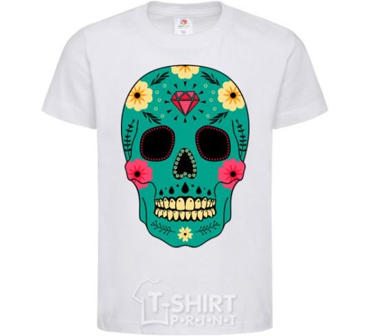 Kids T-shirt Turquoise skull White фото