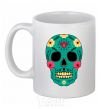 Ceramic mug Turquoise skull White фото