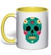 Mug with a colored handle Turquoise skull yellow фото