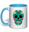 Mug with a colored handle Turquoise skull sky-blue фото