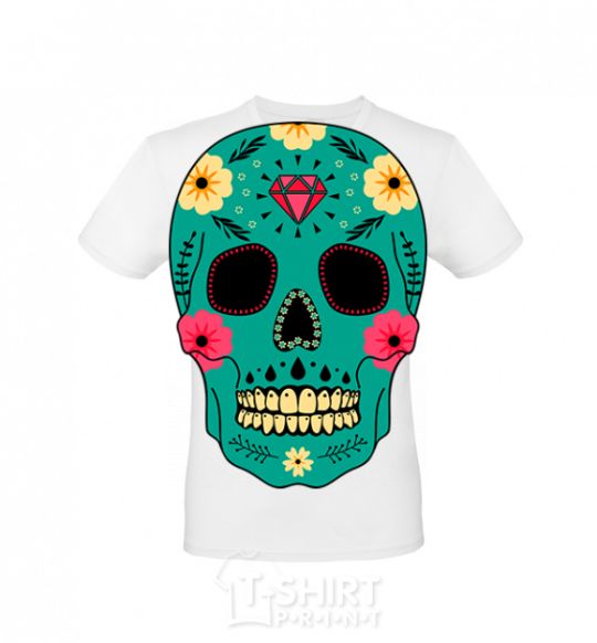 Men's T-Shirt Turquoise skull White фото