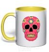 Mug with a colored handle Crimson skull yellow фото