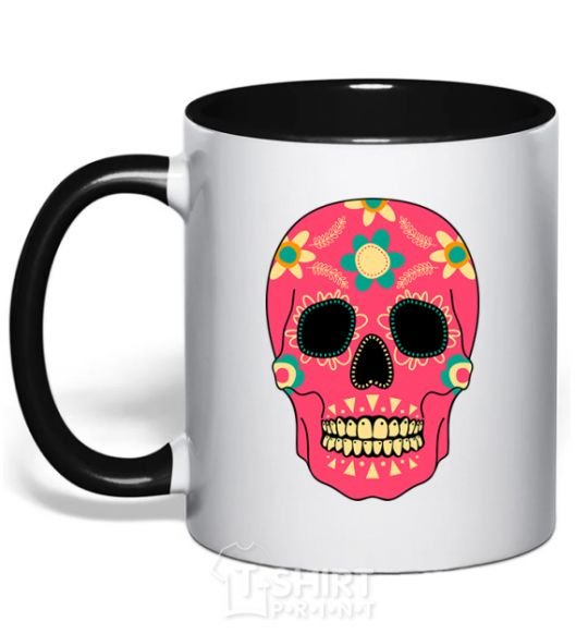 Mug with a colored handle Crimson skull black фото