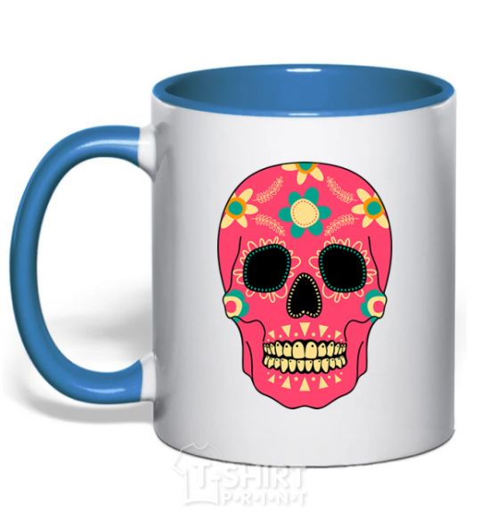 Mug with a colored handle Crimson skull royal-blue фото