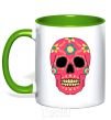 Mug with a colored handle Crimson skull kelly-green фото