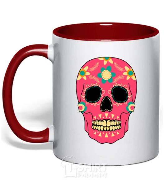 Mug with a colored handle Crimson skull red фото